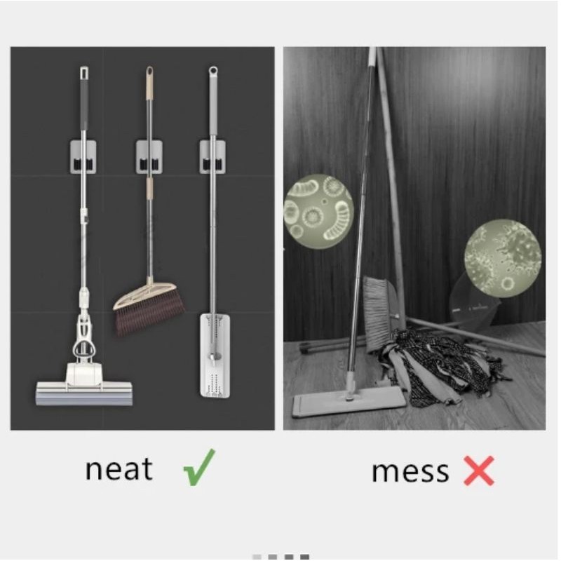broom hanger with hook stainless steel/holder pegangan sapu dengan satu kait