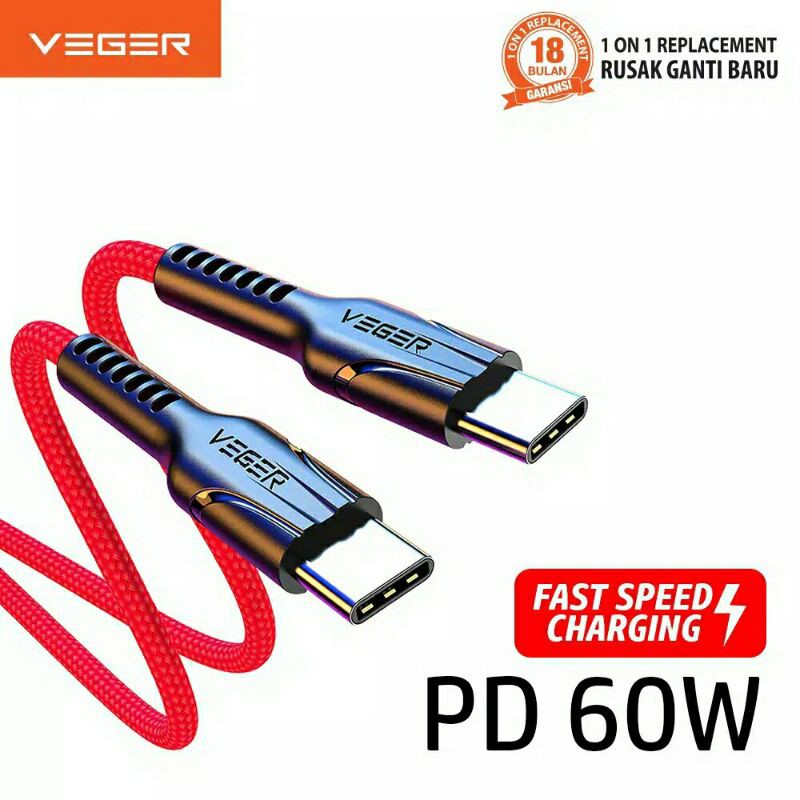 KABEL CHARGER TYPE C | FAST CHARGING DAN TRANSFER DATA ORI VEGER