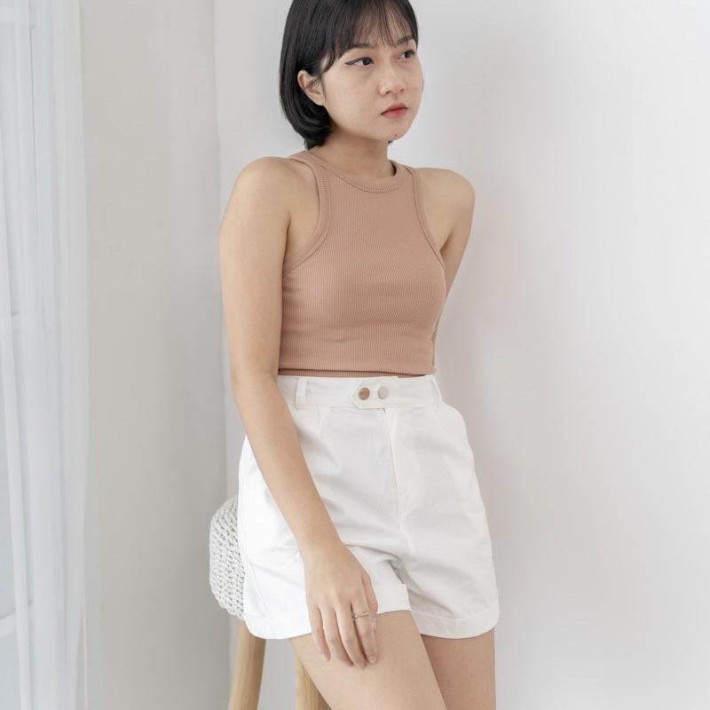 Georgios Women | High Neck Crop Top | Tanktop Rib Wanita-Nude