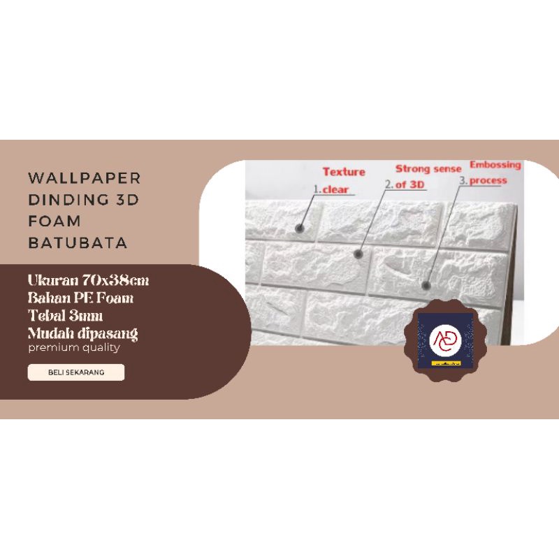 Wallpaper Dinding 3D Foam Batu Bata Putih Wallfoam Wall Sticker Wallpaper Batu Bata Stiker Dinding