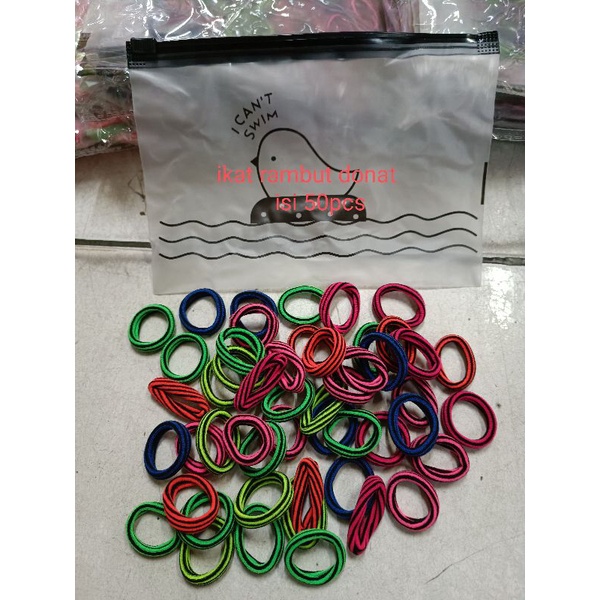 [100] Ikat Rambut Korea | Canswim isi 100 pcs warna warni dan ikat rambut donat isi 50pcs