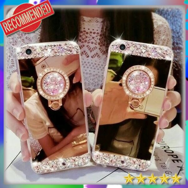 ✋ZNии Cassing Hp Diamond Plated Mirror Case For Oppo F9 & Ring Stand Case Unik dan Lucu °