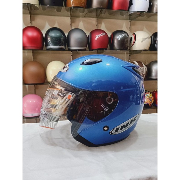 INK Helm Half Face Centro Original Warna Biru Tua Glossy SNI COD Free Packing Kardus dan Bubble Wrap