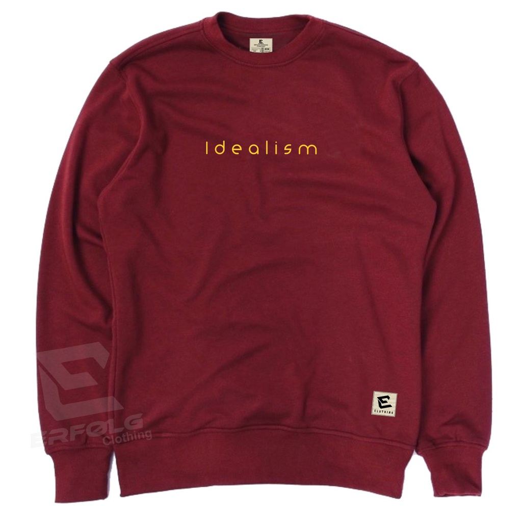 Sweater Crewneck Pria Oversize Basic Sablon Idealism Warna Merah Maroon Unisex Cowok Cewek Big Size Original Erfolg Clothing Krunek Lokal Brand Suwiter Japan Korea Style Jumbo Couple Berpasangan Premium Murah