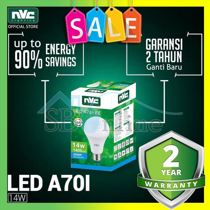 LAMPU BOHLAM LED NVC A70I EE 14W 3000K 220 240V GARANSI 2 TAHUN