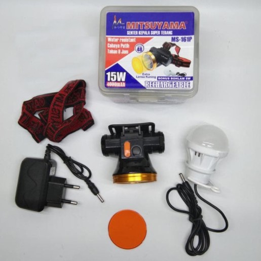 Senter Kepala Mitsuyama MS - 161P Putih LED 15 Watt Headlamp Bonus Reflektor Kabut
