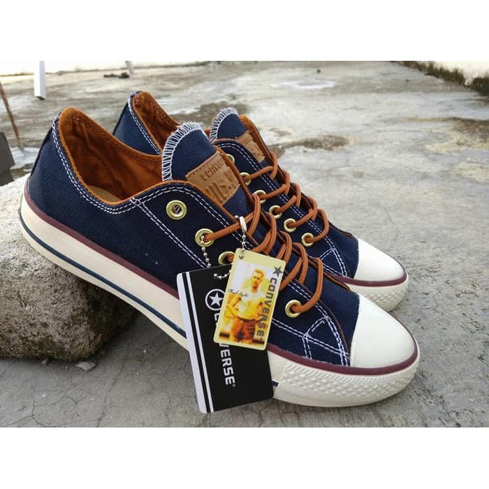 Sepatu Sneakers Casual All Star Converse Tali Premium PriaWanita + Dus - Premium Pendek Navy