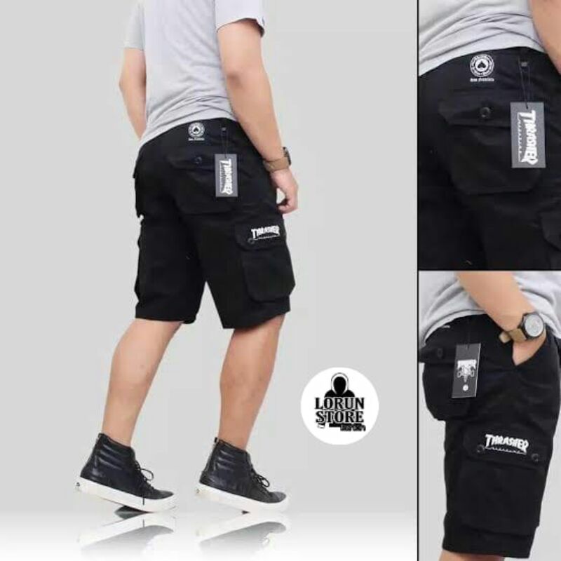PINGGANG KARET/PRAKTIS Celana Cargo Pendek Thraser Hitam Laki Laki / Celana Cargo Pendek / Cargo Pen