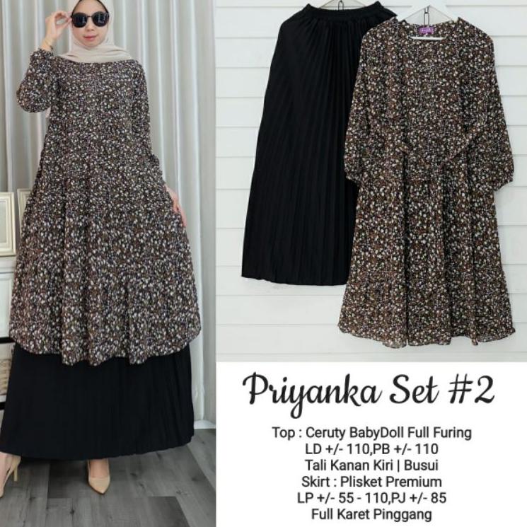 SALEE.. piyanka one set tunik kayla setelan rok plisket tunik ceruty babydoll baju setelan wanita ke
