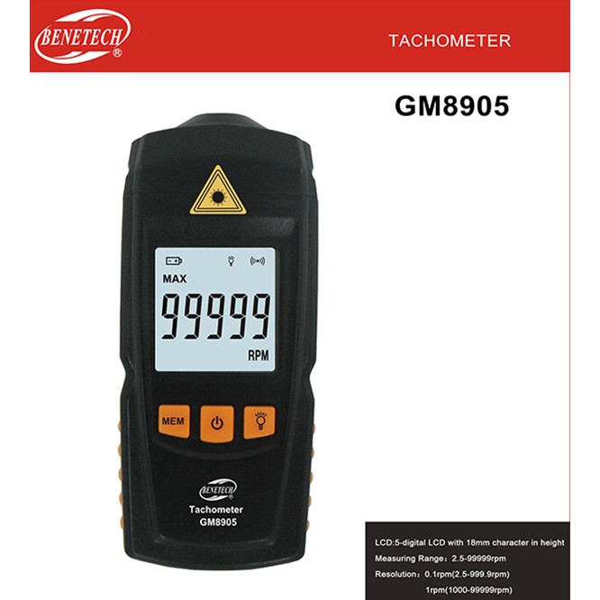 Tachometer Benetech GM8905 Ukur Putaran Laser RPM Meter Digital Tester Non Contact Original