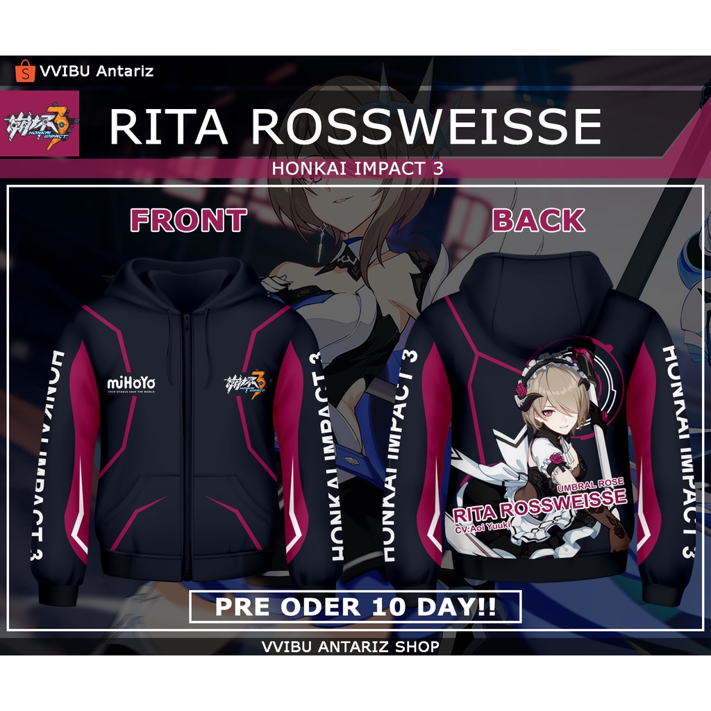 Jaket Hoodie Fullprint Honkai Impact 3rd Rita Rossweisse