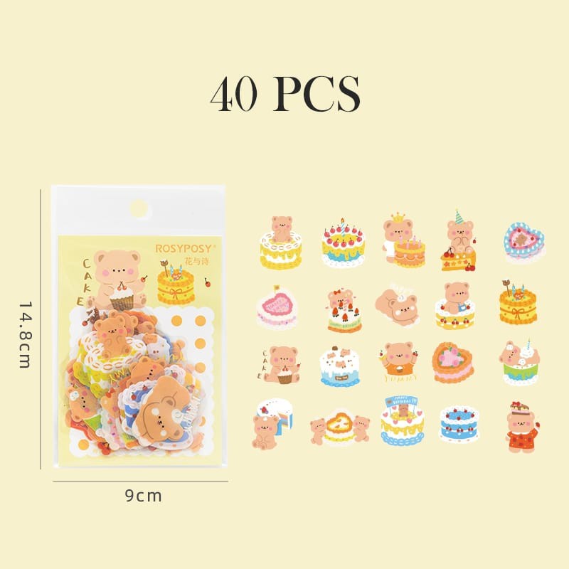 STICKER PVC 40 PCS KOREAN BEAR & FRIENDS ANTI AIR BUJO AESTHETIC SCRAPBOOK-YELLOW