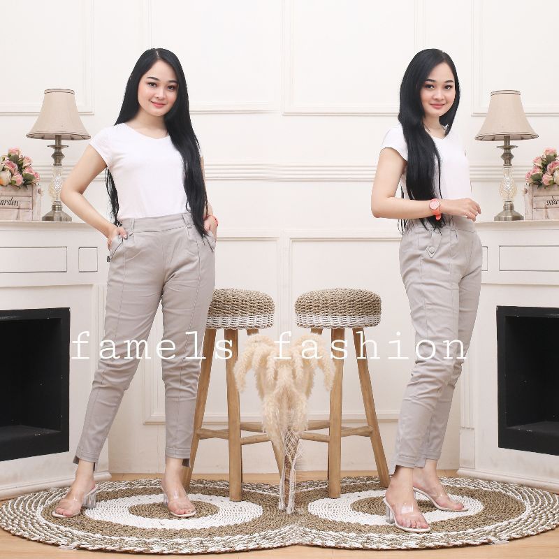 Celana Panjang Wanita Kantor Bahan Katun Twill Combed Premium / Baggy Pants Katun Wanita Premium Jumbo