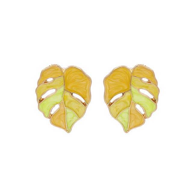 LRC Anting Tusuk Fashion Lahua Drop Oil Leaf Alloy Earrings K43592