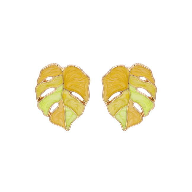 LRC Anting Tusuk Fashion Lahua Drop Oil Leaf Alloy Earrings K43592