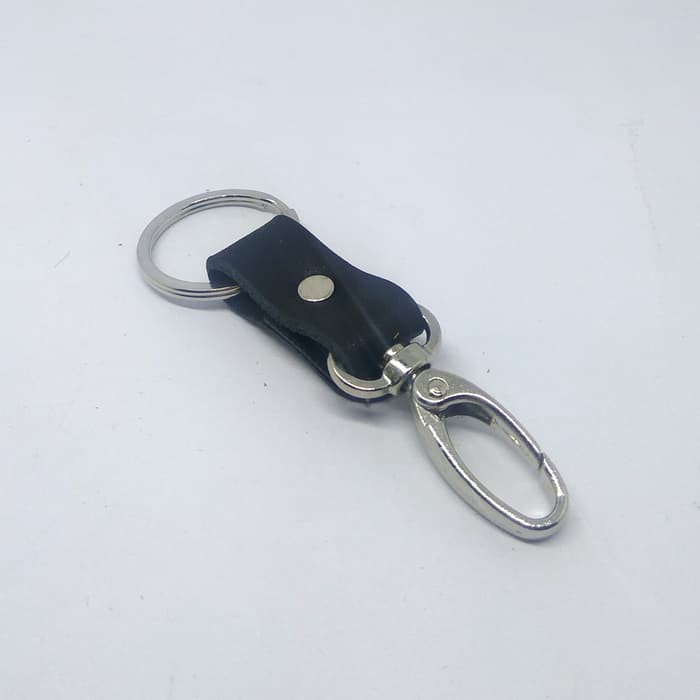 gantungan kunci kulit asli model ramping simpel keychain hitam PHKC277