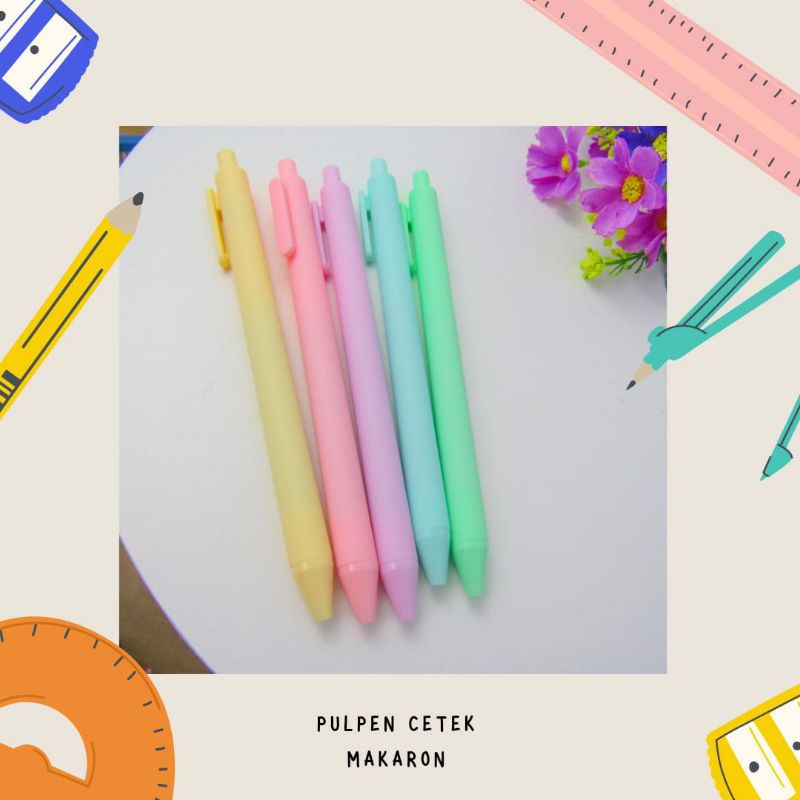 Pen cetek makaron pastel Macaron tinta hitam bolpoint alat tulis kantor warna wari pen lucu imut