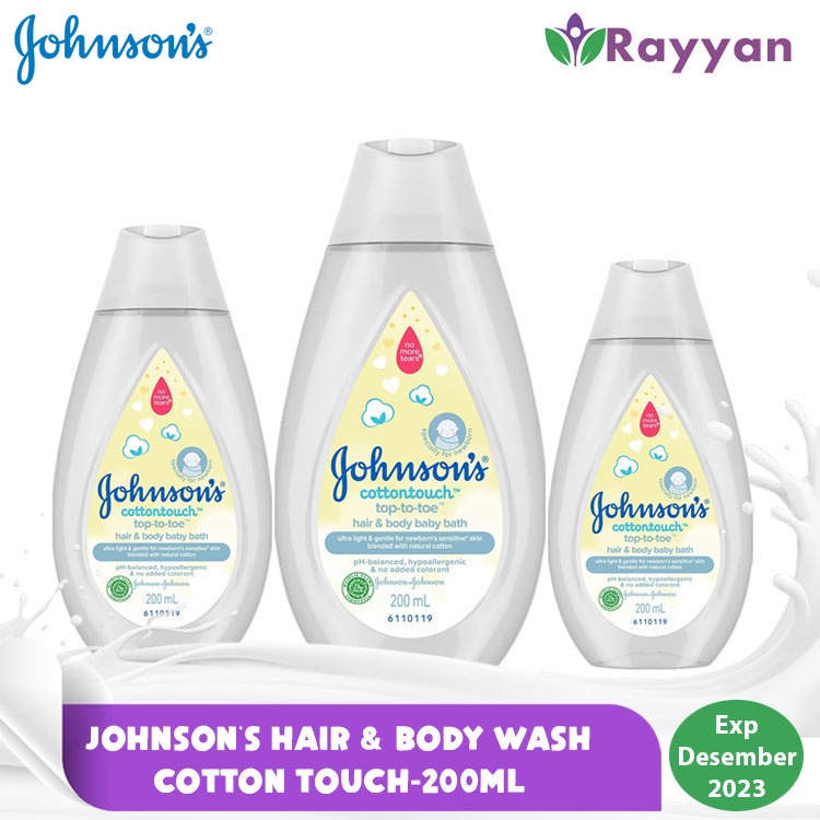 Johnson's Hair &amp; Body bath Cotton Touch 200 Ml Harum Wangi | Sabun Cair Johnson's | Sabun Mandi Bayi|Perlengkapan Mandi Bayi|Kebutuhan Bayi