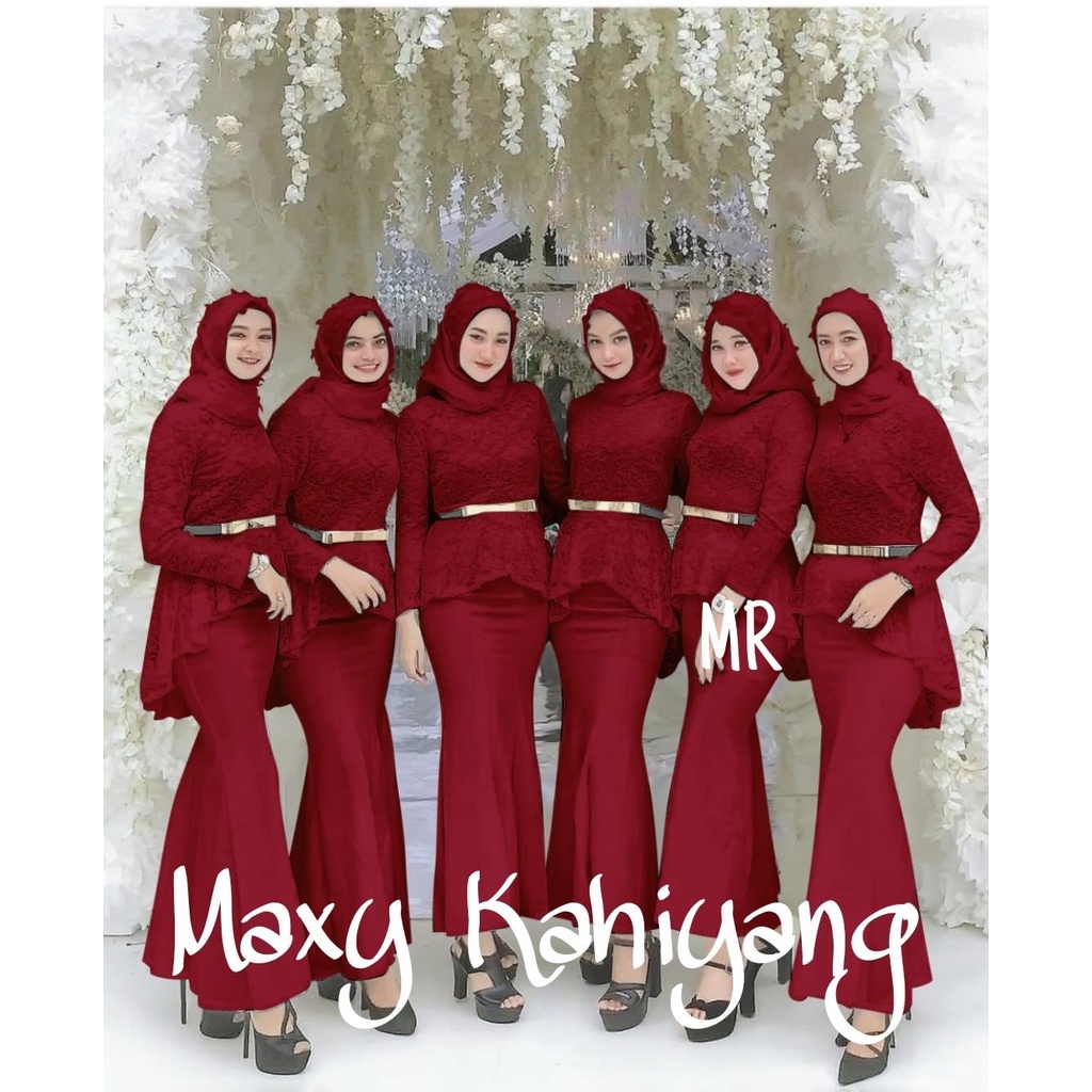 ELDE 12 - Maxy kahiyang ( L - XL ) baju muslim pesta /gamis duyung kahiyang / bahan brukat lapis furing kombi moscrepe