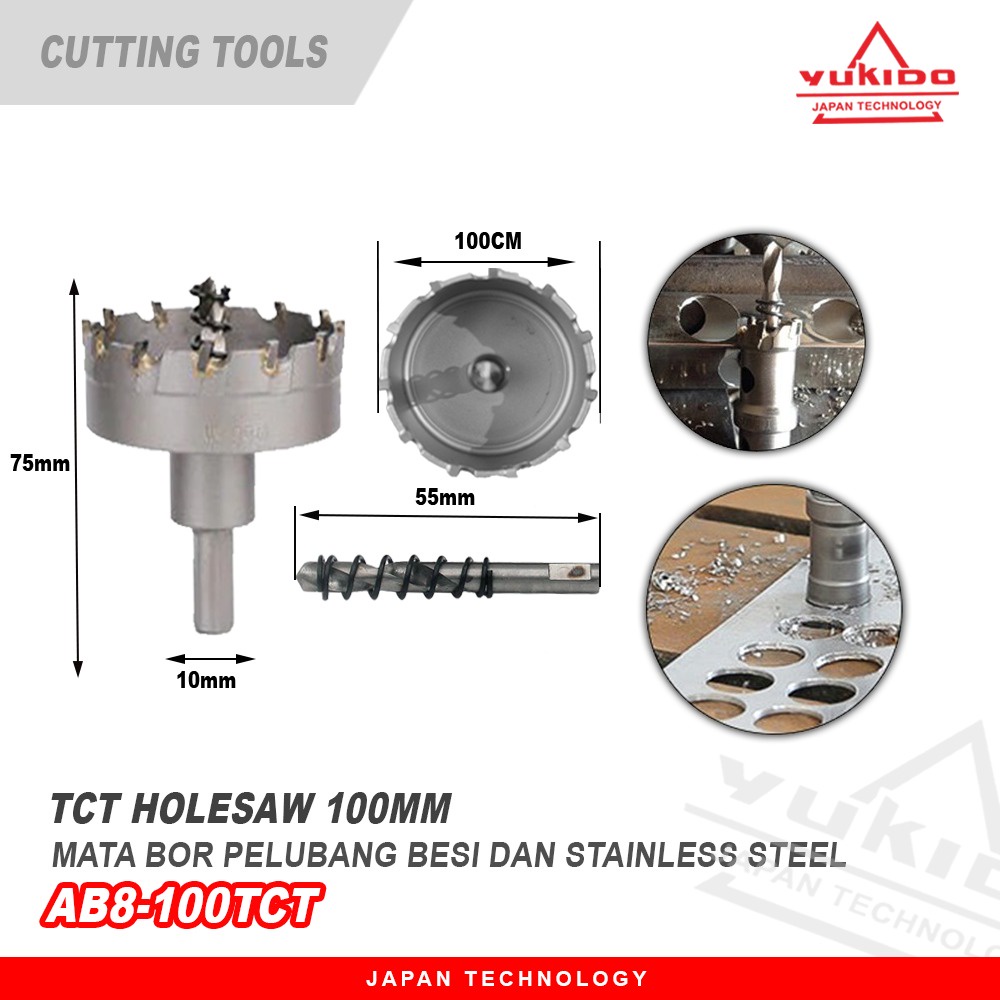 HEAVY DUTY HSS Mata Bor Pelubang Besi Stainless Hole Saw TCT 100mm YUKIDO