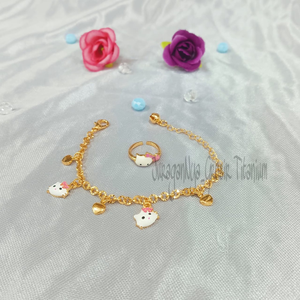 TITANIUM SET GELANG JURAI+CINCIN ANAK STYLE KOREA SUPER ELOK ANTIK ANTI KARAT&amp;ANTI LUNTUR