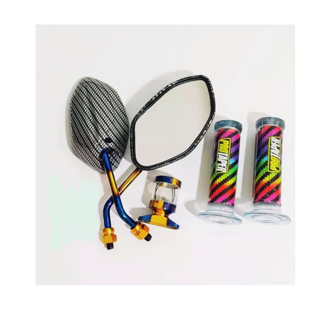 ( Paket hemat) Kaca spion - spion two tone honda + tutup minyak rem + hanfat handrip grip rainbow mo