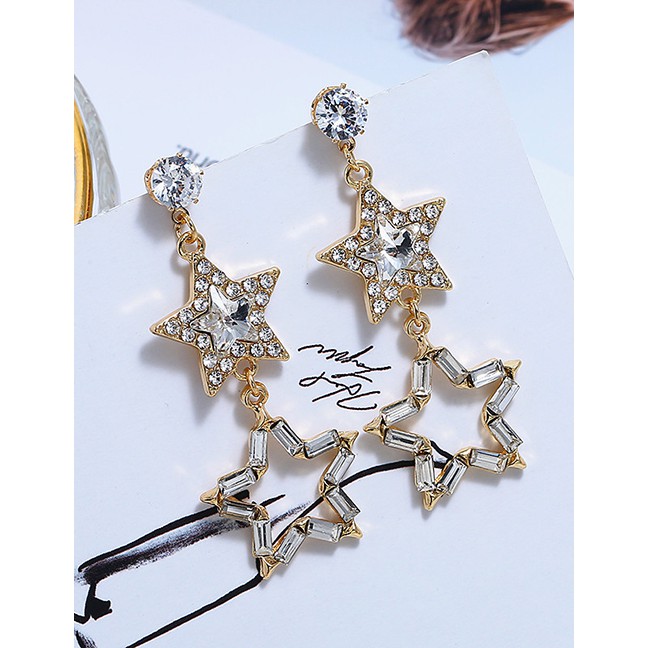 LRC Anting Tusuk Fashion Gold Diamond Five-pointed Star Earrings F49332