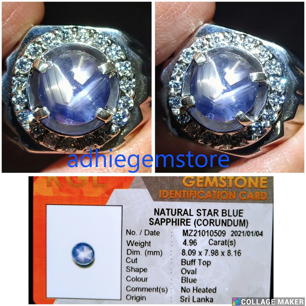 Promo Batu cincin 4.96ct blue sapphire star natural Asli Ceylon srilanka