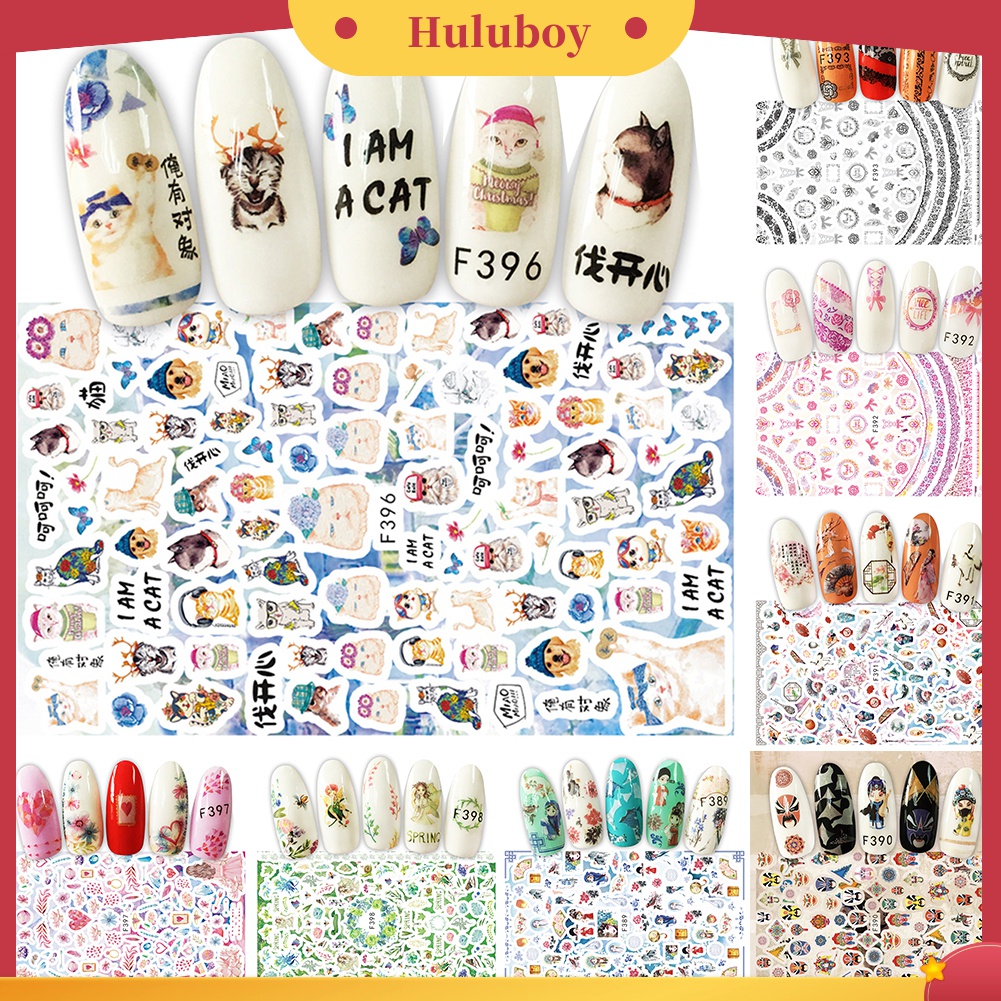 Huluboy Huluboy♡ Stiker Decal Transfer Air Motif Kartun Hewan Lucu Untuk Dekorasi Manicure / Nail Art DIY