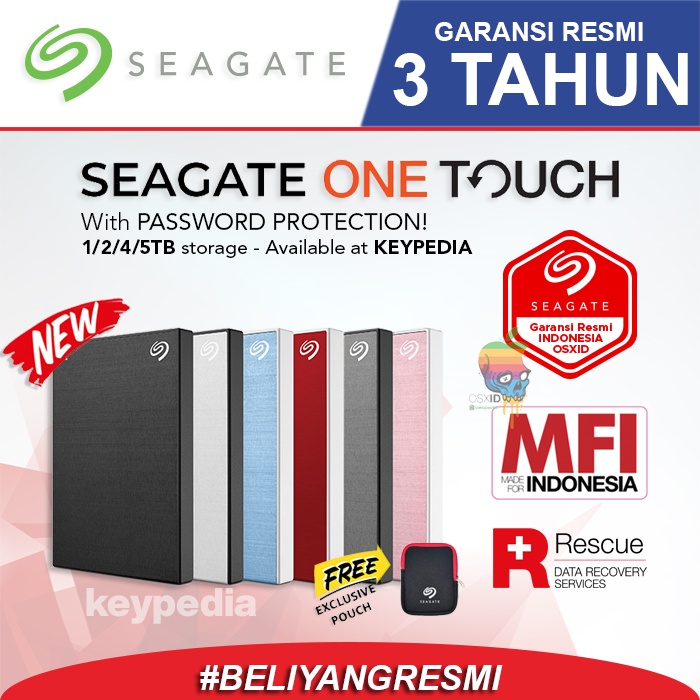 SEAGATE One Touch with Password - 1TB/2TB/4TB/5TB - External HDD - Garansi Resmi - MFI