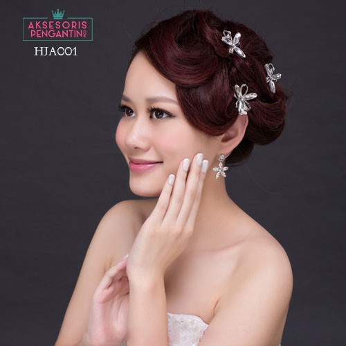 [PAKET HEMAT] JEPIT RAMBUT + ANTING PENGANTIN AKSESORIS WEDDING GOLD HJA001