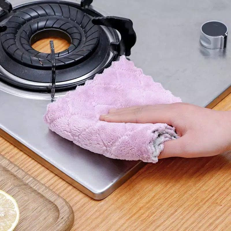 JT - Kain Lap Microfiber Serbet Coral Fleece Anti Minyak Dapur Pembersih Piring Gelas Meja Bahan Bagus Besar Kecil Murah