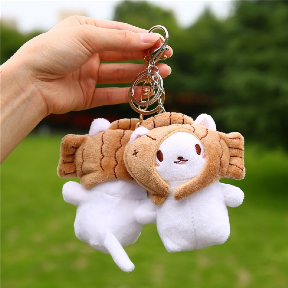 MXBEAUTY Fashion Jewelry Cat Plush Keychain Door Keyring Bag Pendant Cat Snapper Keyrings Women Cute Doll Pendant Bag Korean Girls Key Chains