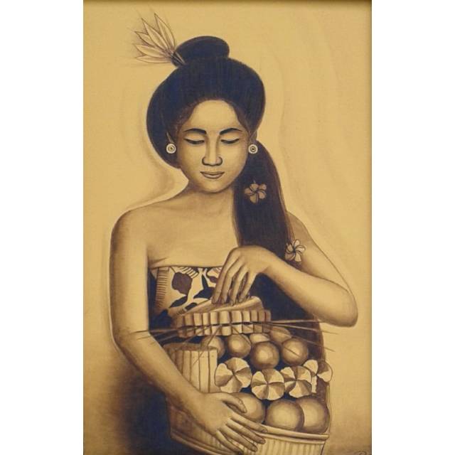 Lukisan gadis Bali | Lukisan tradisi | Lukisan Bali | Lukisan indah | Lukisan antik