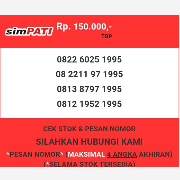 Nomor cantik Telkomsel murah tahun lahir 1995 simpati & loop T0888-150
