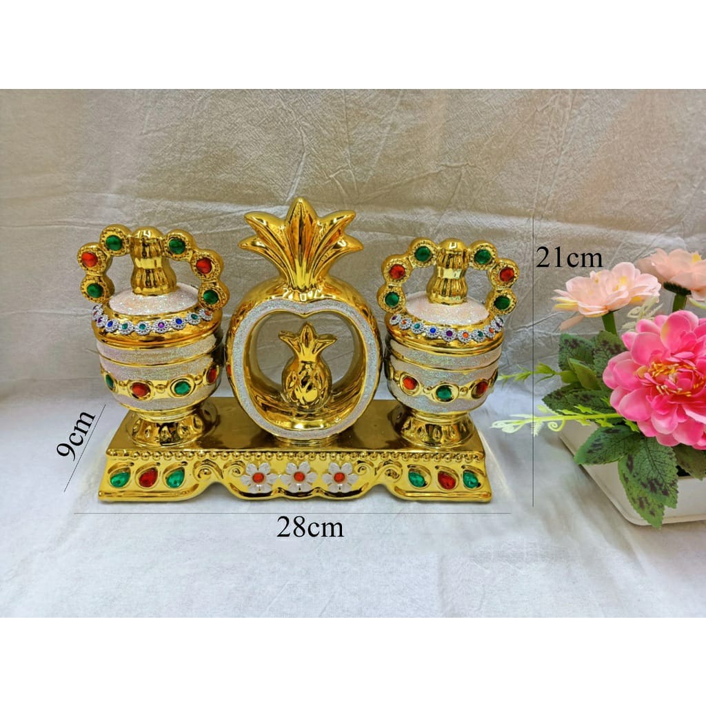 Pajangan Keramik Model Toples Pineapple Gold