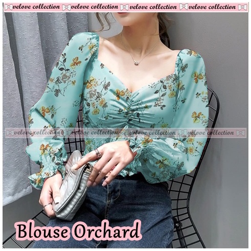 KALANTHA FASHION Chic Chiffon Top Vintage Blouse Wanita Motif Bunga Korean Style-2