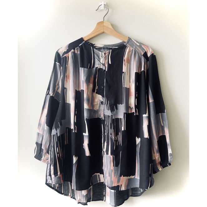 Blouse Wanita Motif Bunga Lengan Panjang Kerut Kancing Depan-Variasi 7