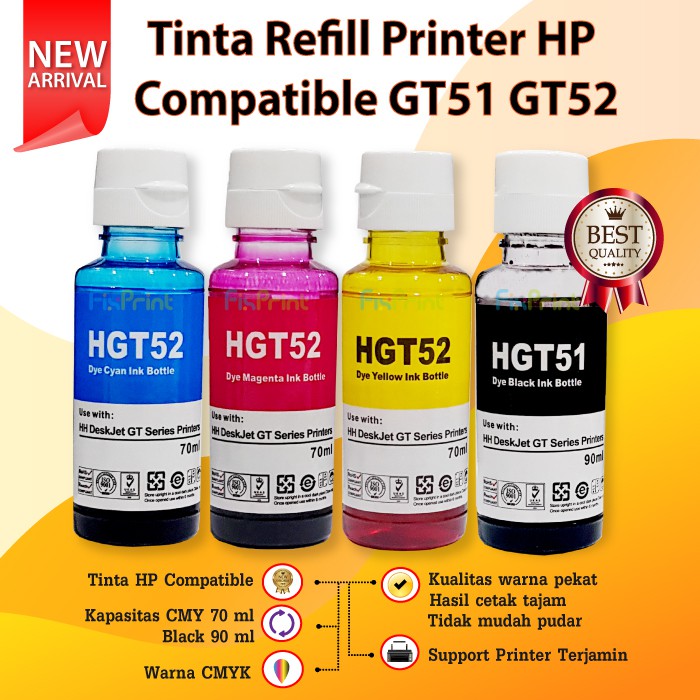 Tinta Refill HP GT51 GT52 GT53 Printer HP DeskJet GT5810 GT5820 315 310 115 410 415 419 All In One