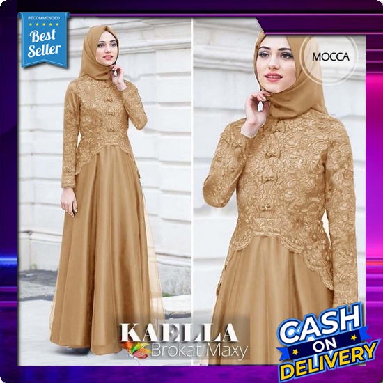 Morsel Dress Baju Gamis Wanita Pakaian Muslimah Baju Hijab Wanita Elegant Trendy Terbaru 2020 Maxi Dress Wanita Gamis Brukat Mewah Longdress Brokat Bawah Tile Pesta - Mocca