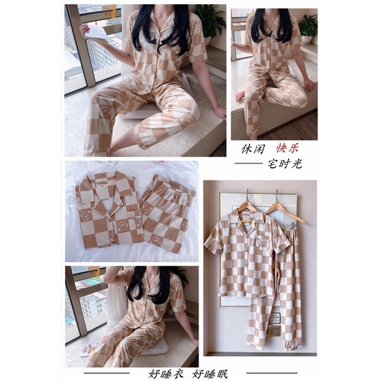 JC- PIYAMA SET Import CP / Piyama wanita Import terbaru / Piyama Import Korean Style-Square Mocca teddyCP