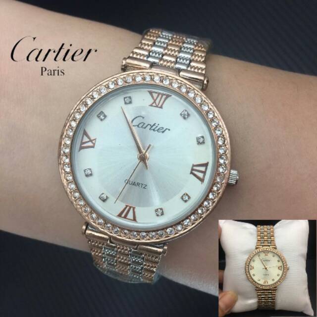 JAM TANGAN CEWEK/ WANITA CARTIER DIAMOND RANTAI ROSE GOLD TAHAN AIR ELEGANT HARGA BERSAHABAT.