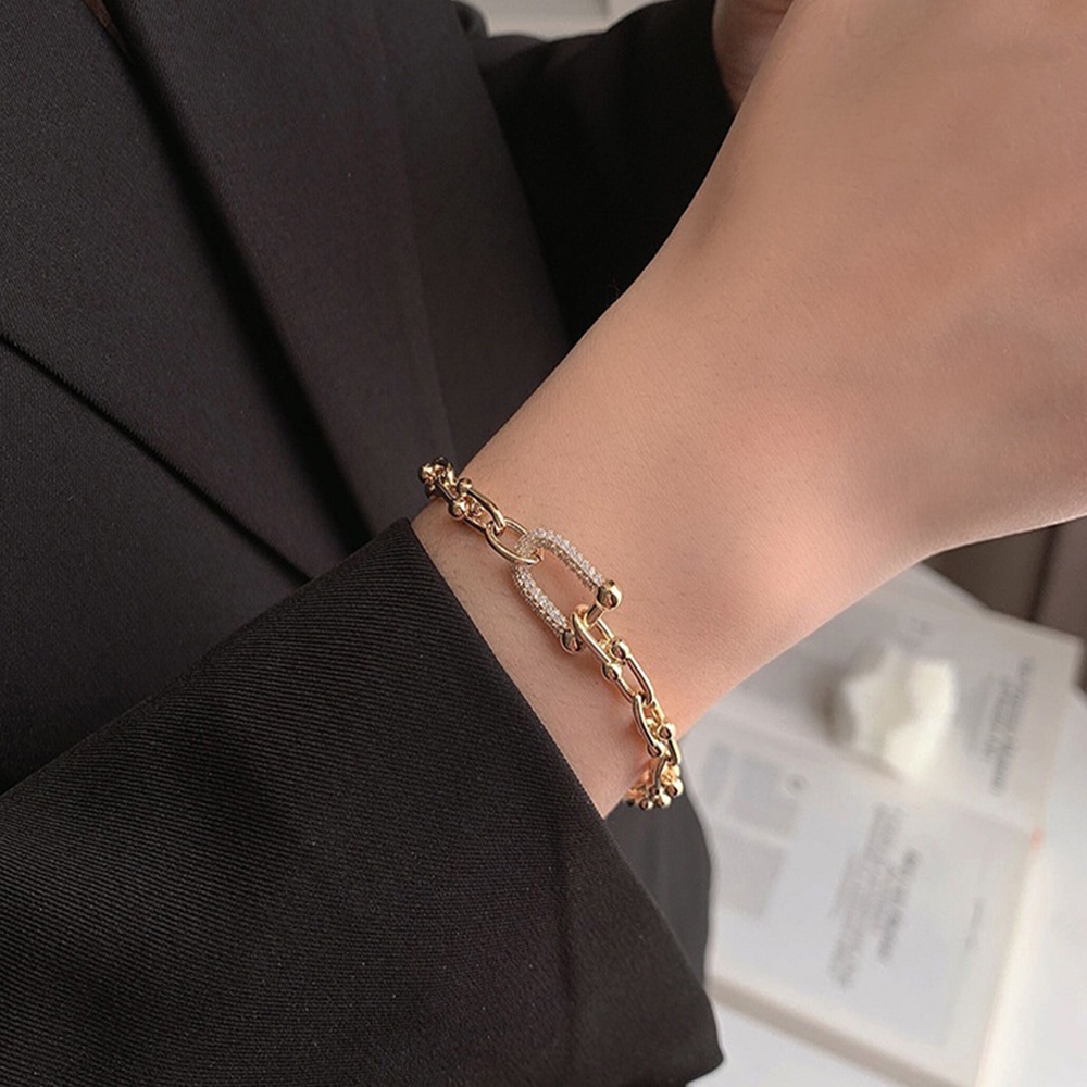 Korean Baroque Metal Texture Micro-inlaid Zircon Chain Gold Bracelet Hip Hop Fashion Accessories