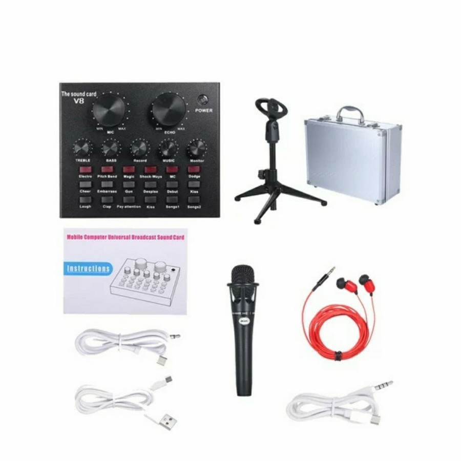 PAKET MICROPHONE SOUNDCARD V8 USB MIXER AUDIO EKSTERNAL LIVE BROADCAST - BC