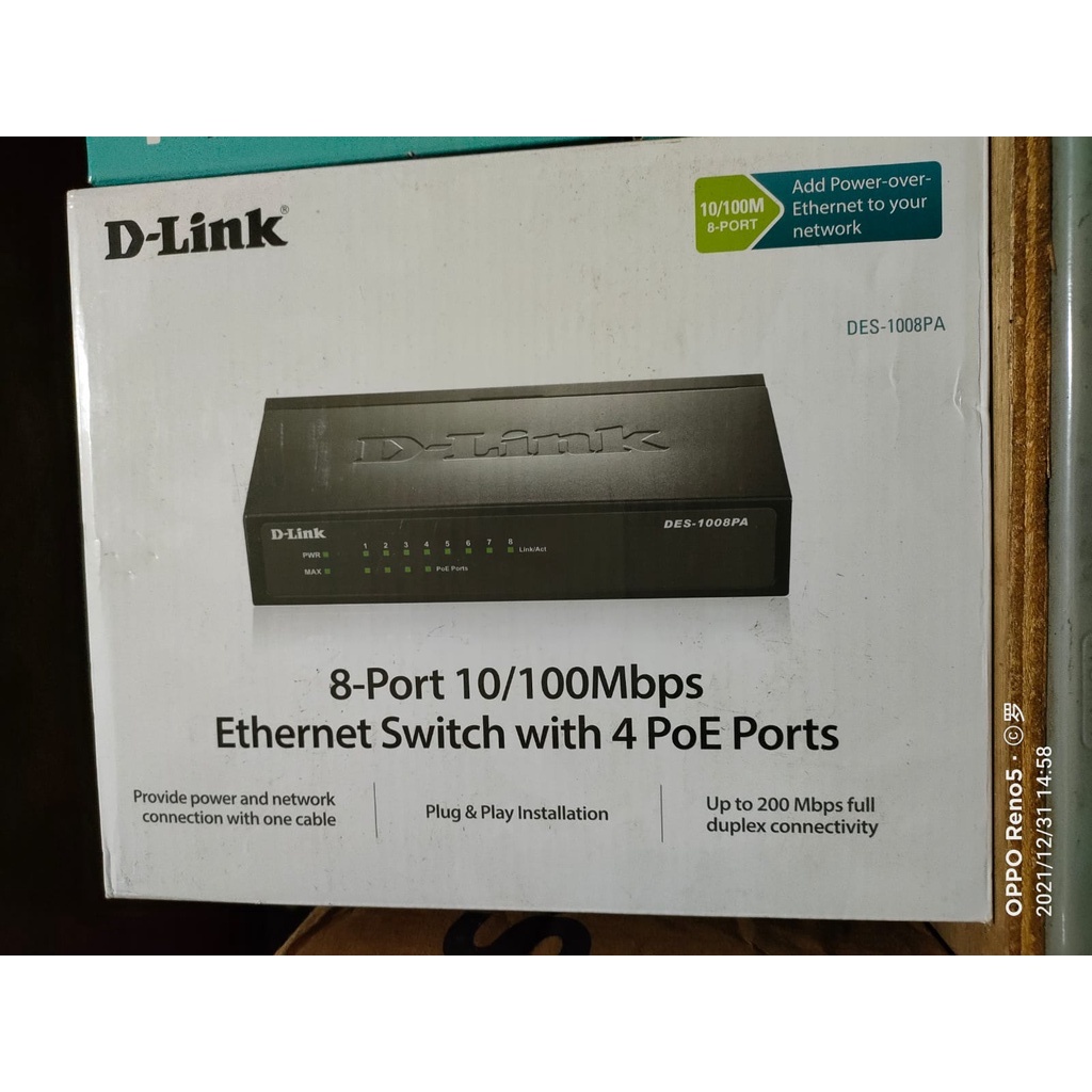 D-Link DES-1008PA 8-Port 10/100Mbps Switch with 4-Port PoE Metal Case | DLink GARANSI RESMI