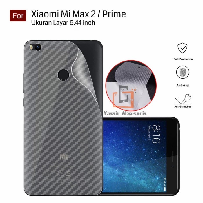 SKIN CARBON XIAOMI MI MAX 2 MAX 3 BACK CASE NON TEMPERED GLASS