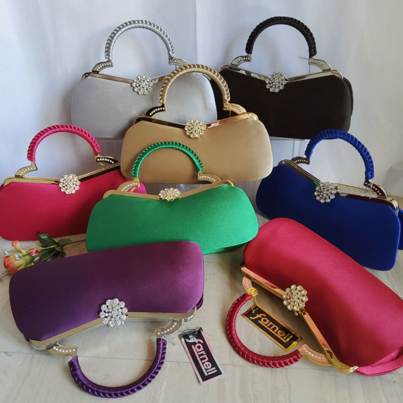 Clutch Pesta Farnell Import Cantik Warna Warni Bahan Satin Bisa Jinjing Selempang 2345/2467/2928