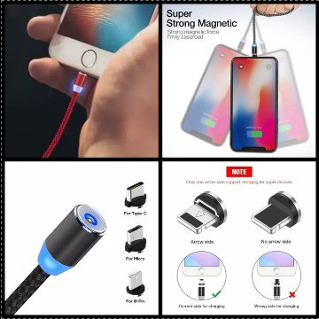 X-CABLE Magnetic 3 in 1 Micro USB Type C Lightning  Metal Magnetic Cable 1.2m Auto Connect