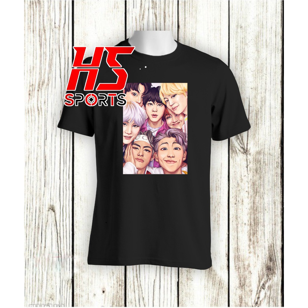 KAOS BTS MEMBER KARTUN FACE BAJU TSHIRT KATUN COMBED 30S