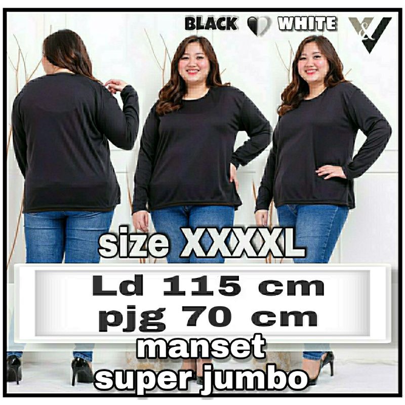 manset super jumbo wanita size XXXXL jumbo kaos lengan panjang wanita warna polos bahan spandex prem